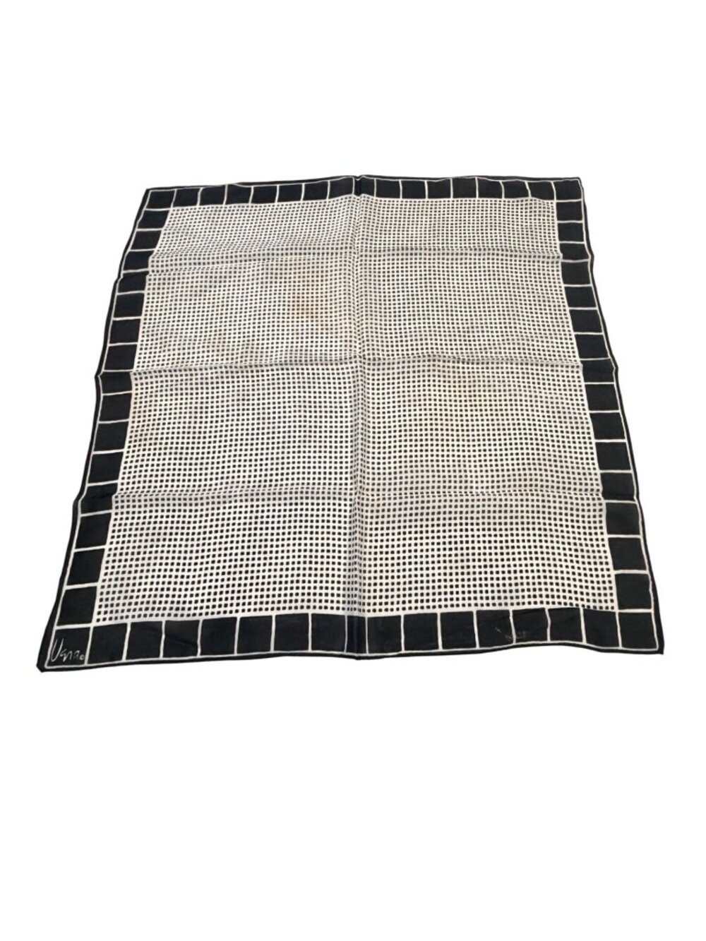 Vera Black White Geometric Grid Print Square Scarf 24" Satin Feel Neck Scarf